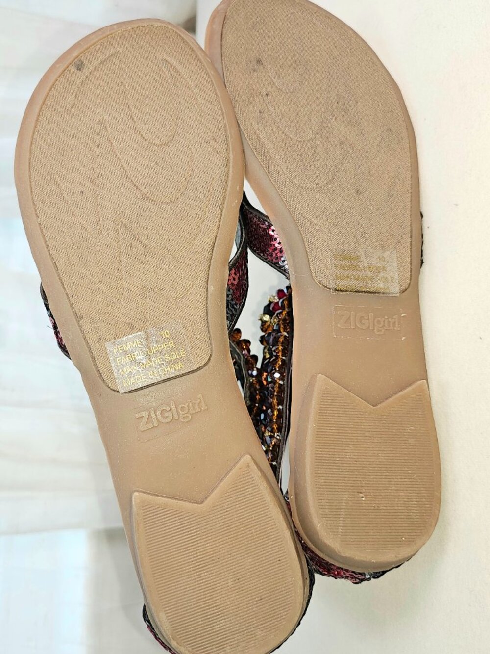 ZIGI Girl Brown Crystal Gladiator Sandals Size 10 Beaded Rhinestone Flat Sandals - Picture 10 of 11